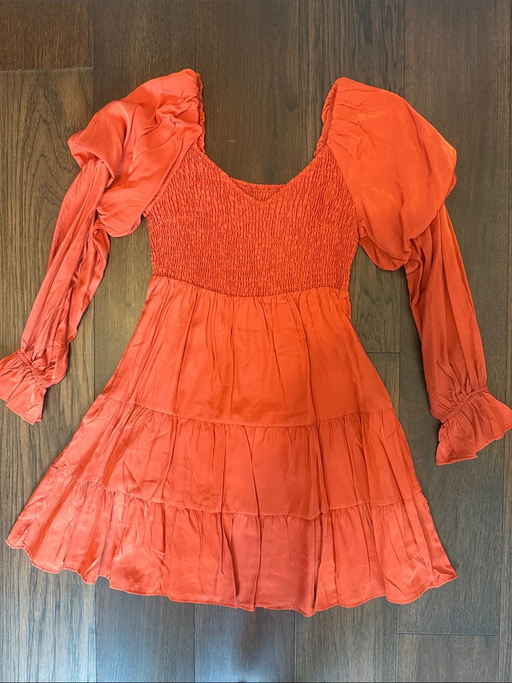 Woman’s Smocked Bodice Orange Tiered Dress